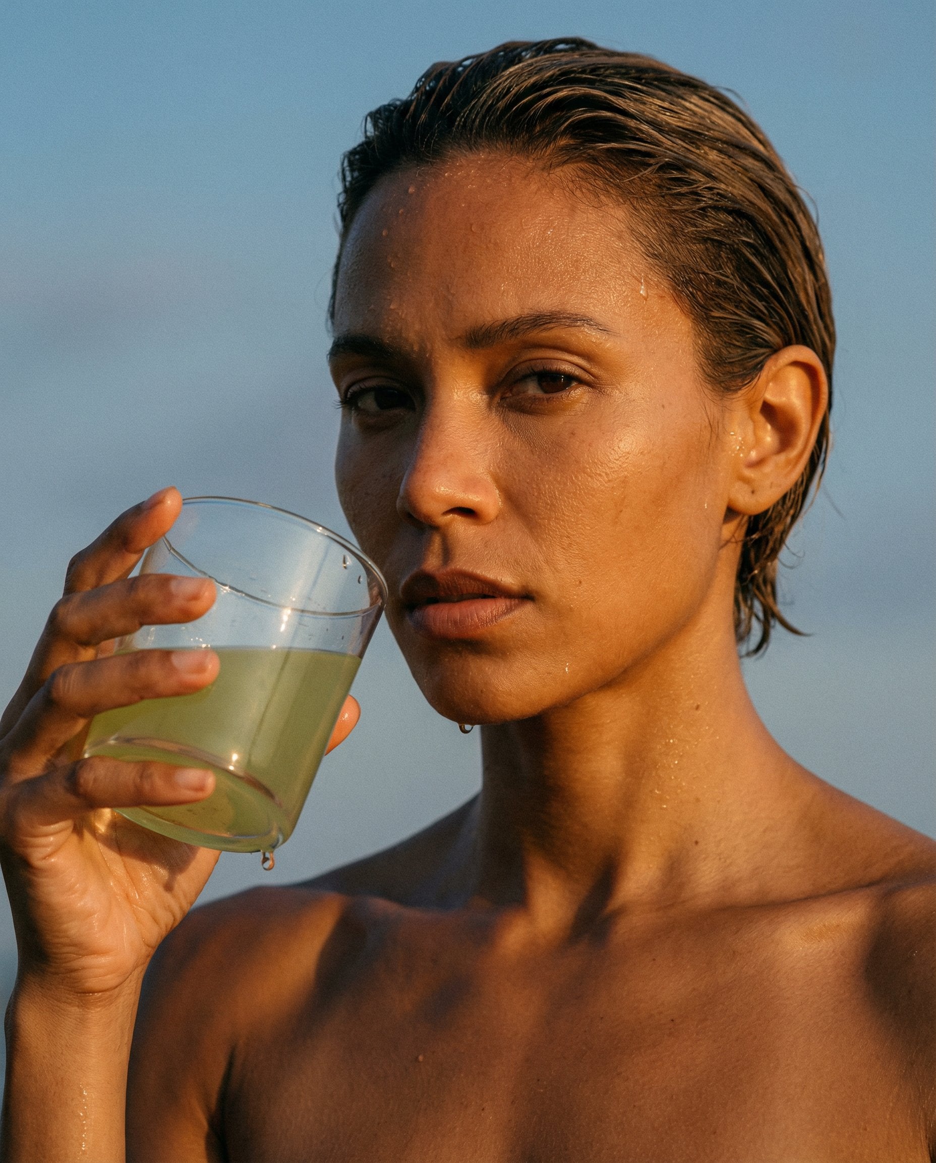 Woman drinking TINA Lemon Lime creatine