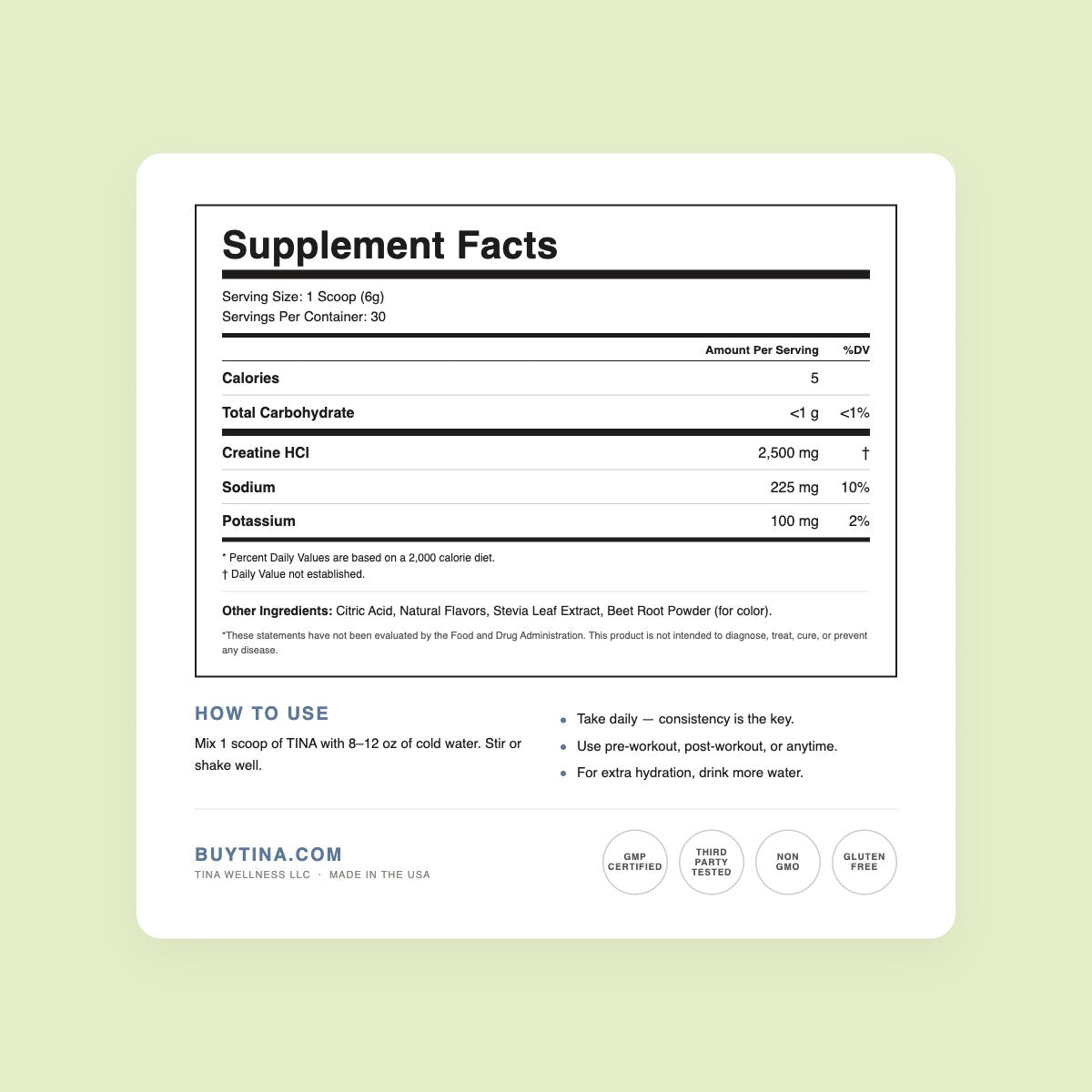 TINA Supplement Facts