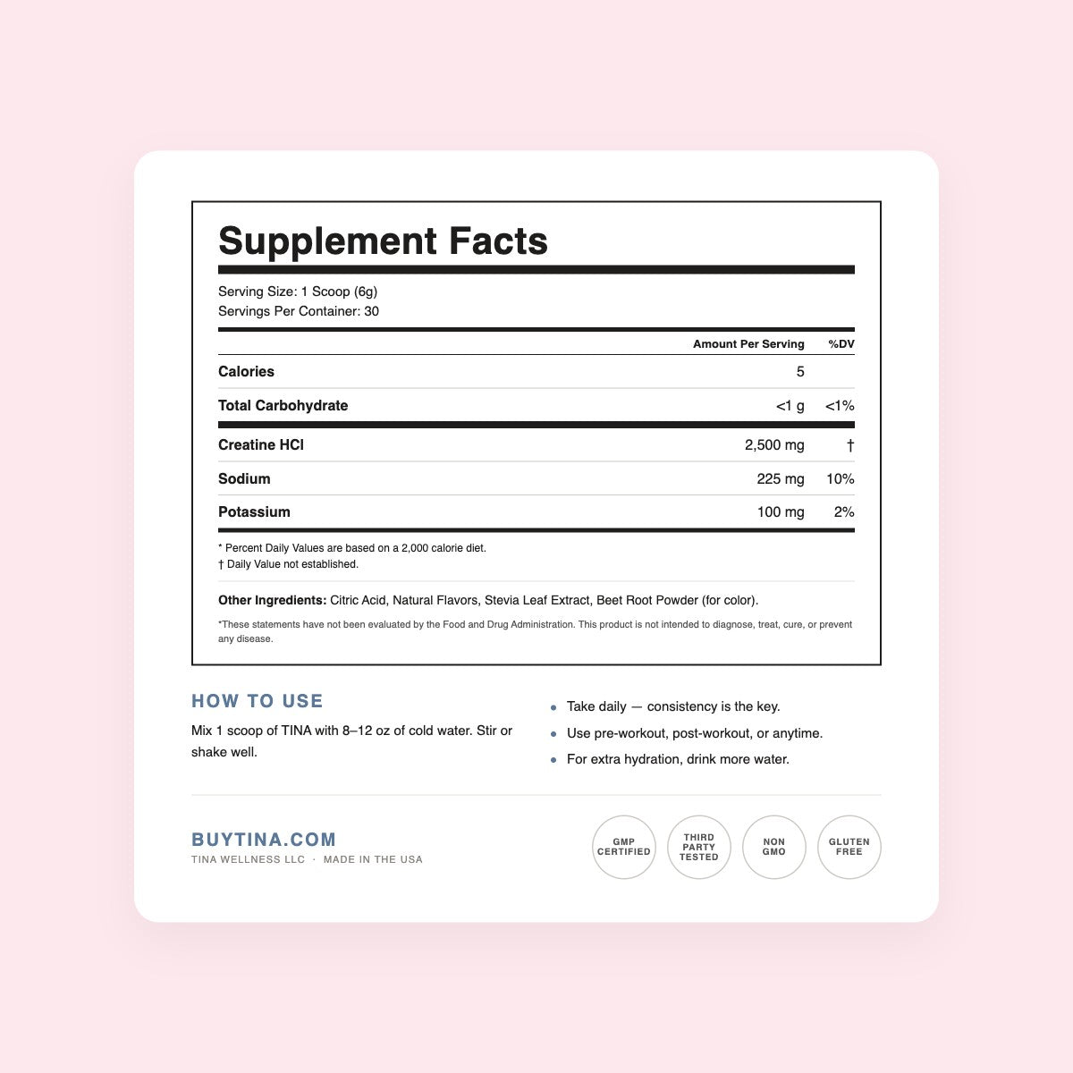 TINA Supplement Facts